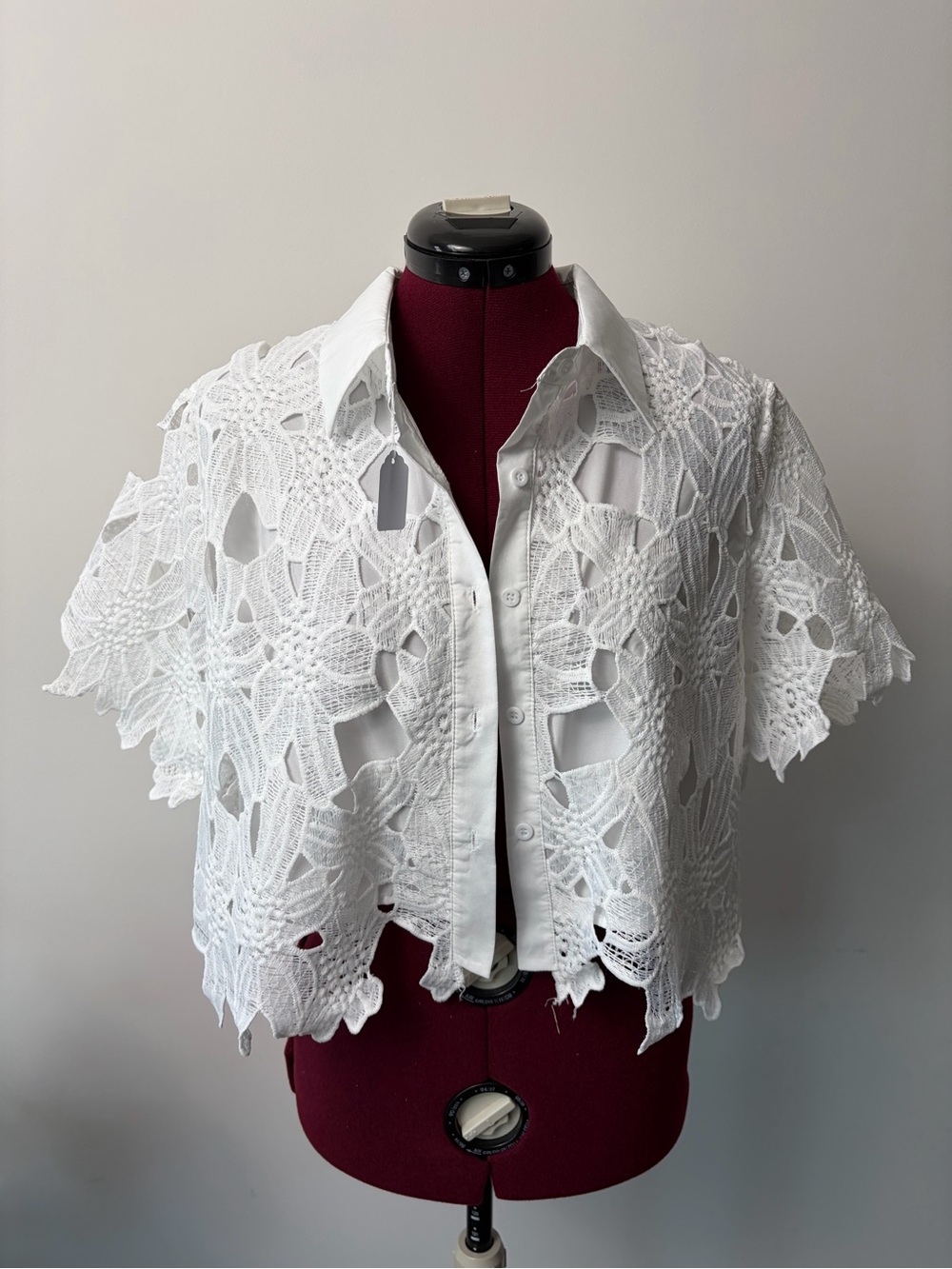 White Lace Button-Down Shirt